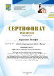 Сертификат за I место в фестивале-конкурсе "Юный шахматист"